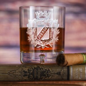 Candylabtoys Engraved Family Crest Crystal Bourbon Glass Set – Set of 4