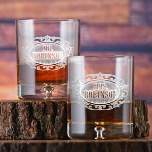 Candylabtoys Personalized Mr. & Mrs. Engraved Whiskey Glass Set
